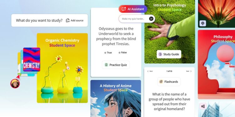 Adobe, Student Spaces, Alat Belajar AI, AI Gratis, Charlie Miller, Goodnotes, Turbo AI, Google NotebookLM, Flash Card, Podcast AI, Roadmap Idea, Acrobat, PDF, PowerPoint, Adobe Student Spaces Gratis